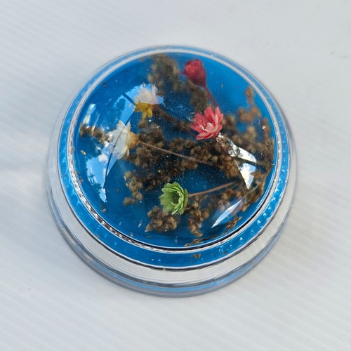 Dried Flower Paperweight Domed Blue Floral Clear Glass Cottagecore Retro Vintage - Picture 6 of 10