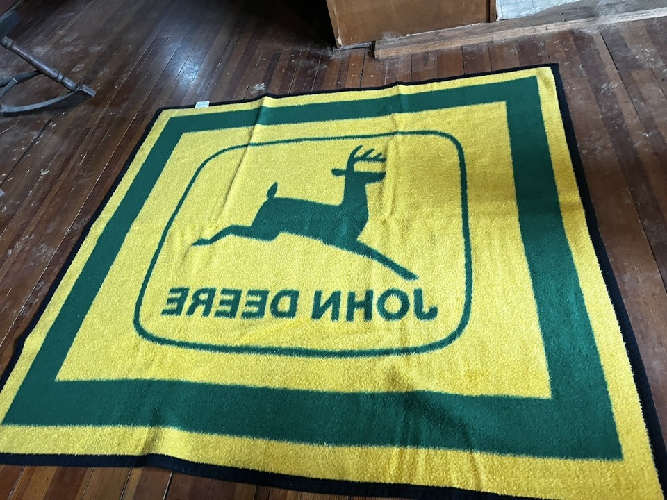 Vintage Biederlack John Deere Blanket 53”x 48” USA Made Tractor Farm