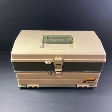 Vintage Plano 707 Tackle Box Tan/Green Gear Outdoors Handle 2 Drawer Storage USA