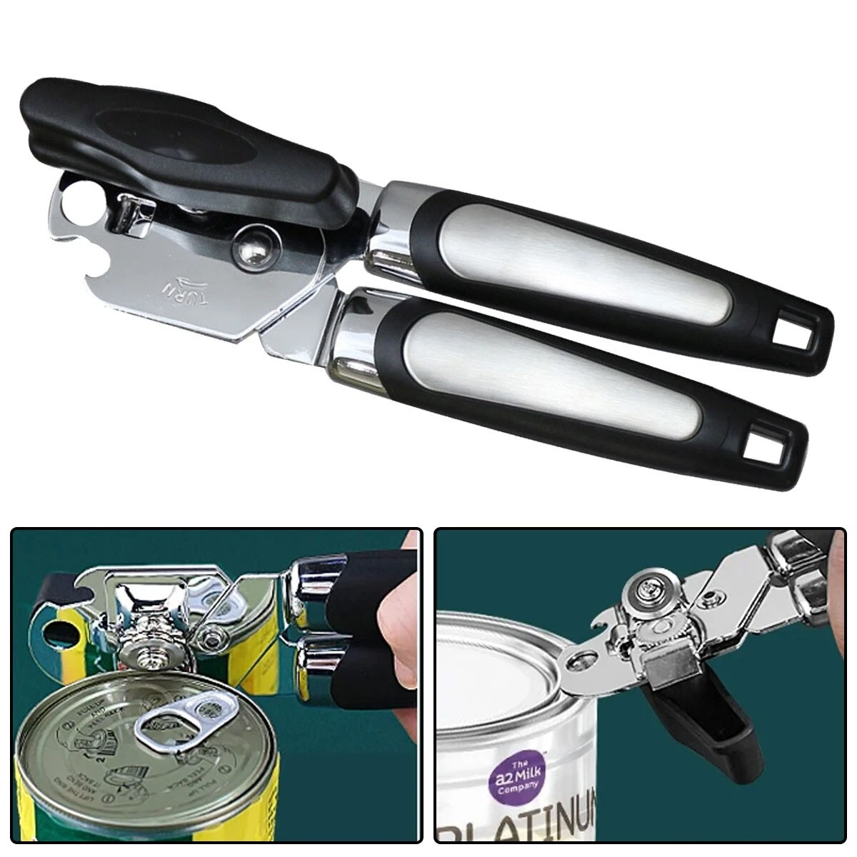 YSYPET Side Cut Can Opener Safe Bottle Opener Multi Functie RVS Handmatige Potten Tin Opener Keuken Gadgets(Zwart