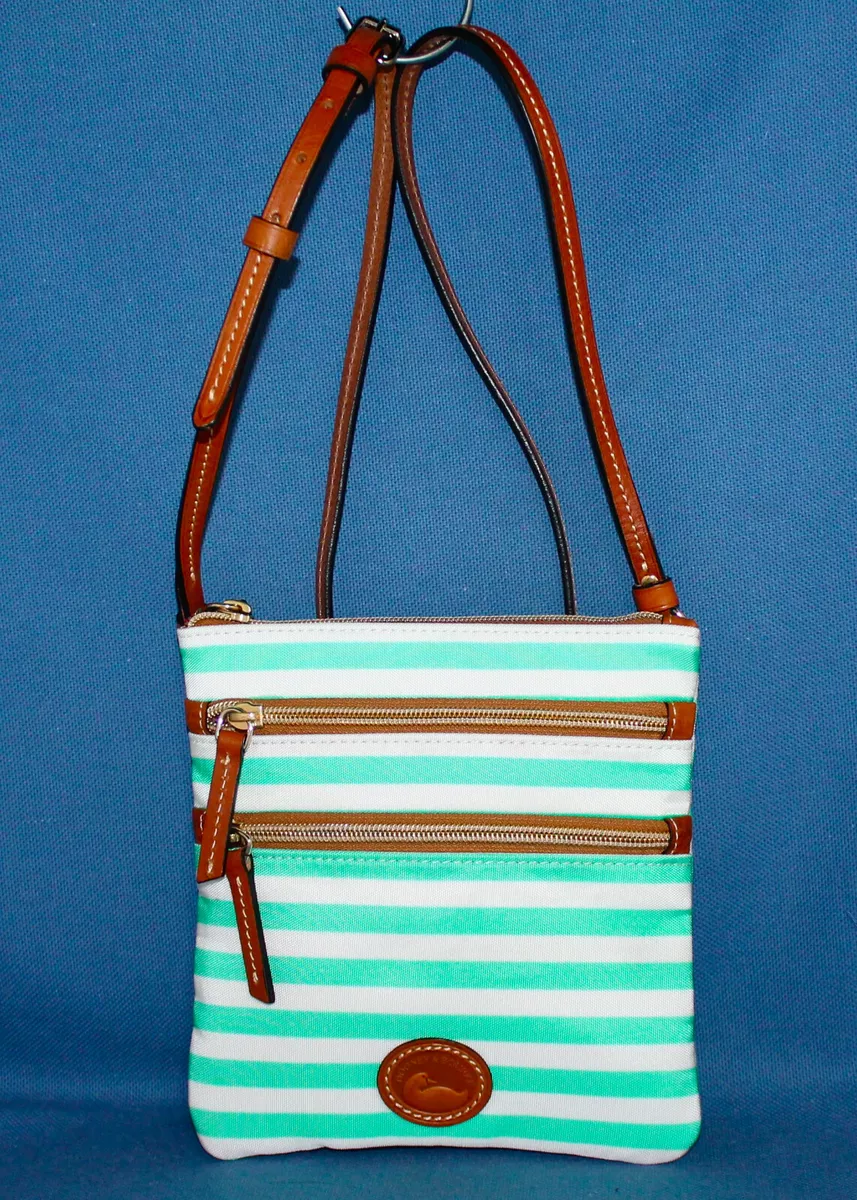 New DOONEY BOURKE North South Triple Zip Crossbody Bag Sea Foam Green Stripe