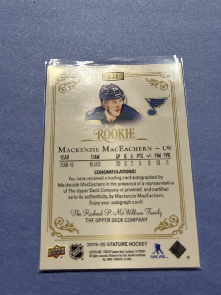2019-20 UPPER DECK STATURE AUTOGRAPHS #121 MACKENZIE MACEACHERN #199 - Image 2 of 2