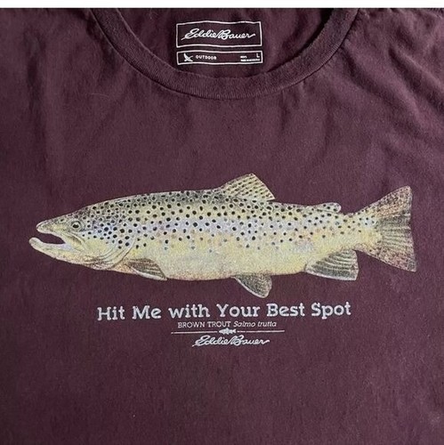 Eddie Bauer Fish Trout Graphic Hit Me With Your Best Spot Short Slv Sz L T-shirt - 第 1/11 張圖片
