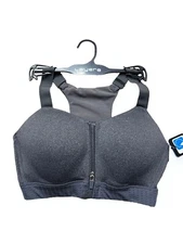 LAYER 8 MAXIMUM SUPPORT SIZE 1X~SPORT BRA FITTED DARK GRAY Front Zipper-NEW