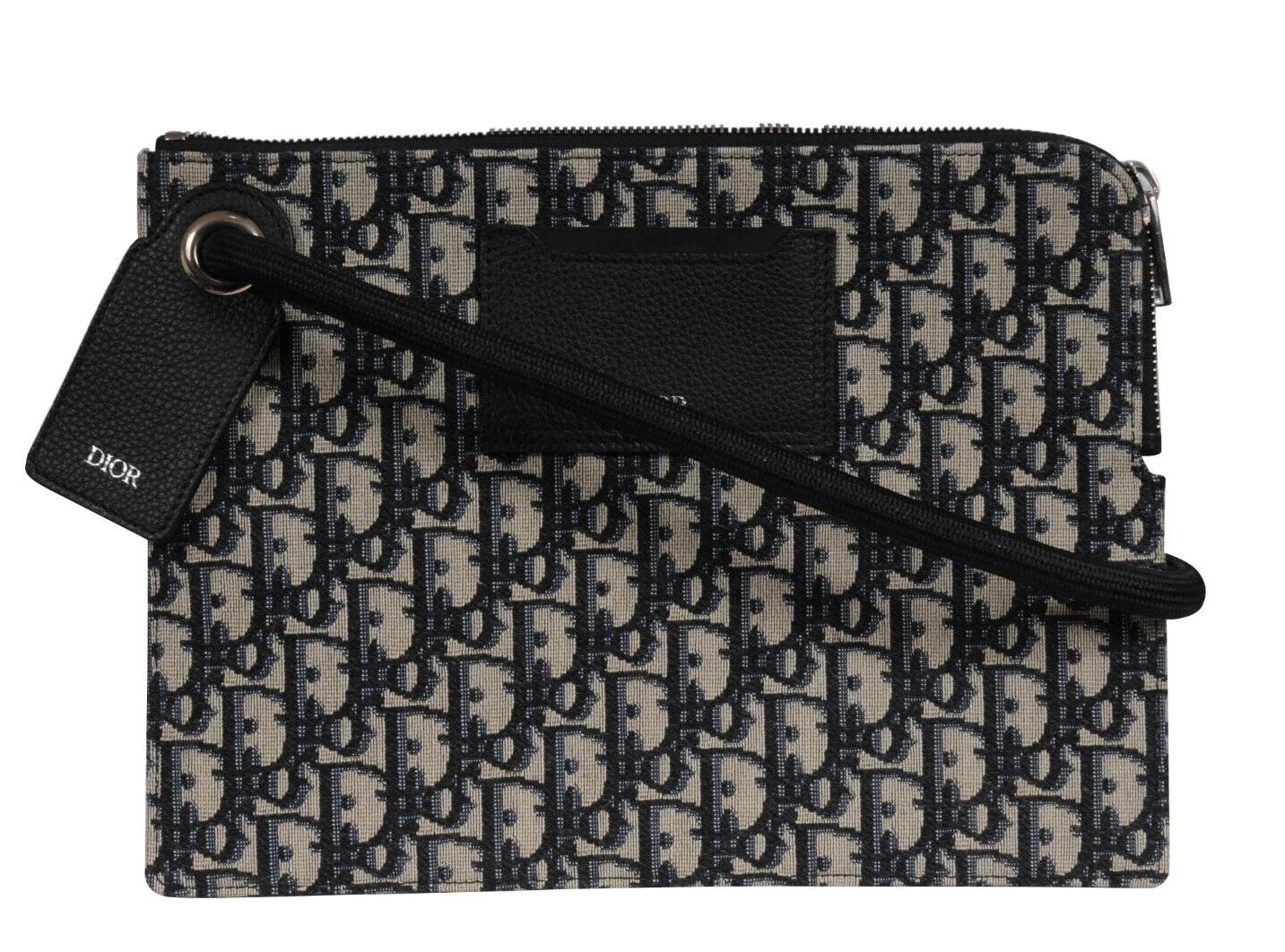 Pochette poignet logo oblique Dior dossier de voyage fichier portefeuille de documents iPad noir bleu