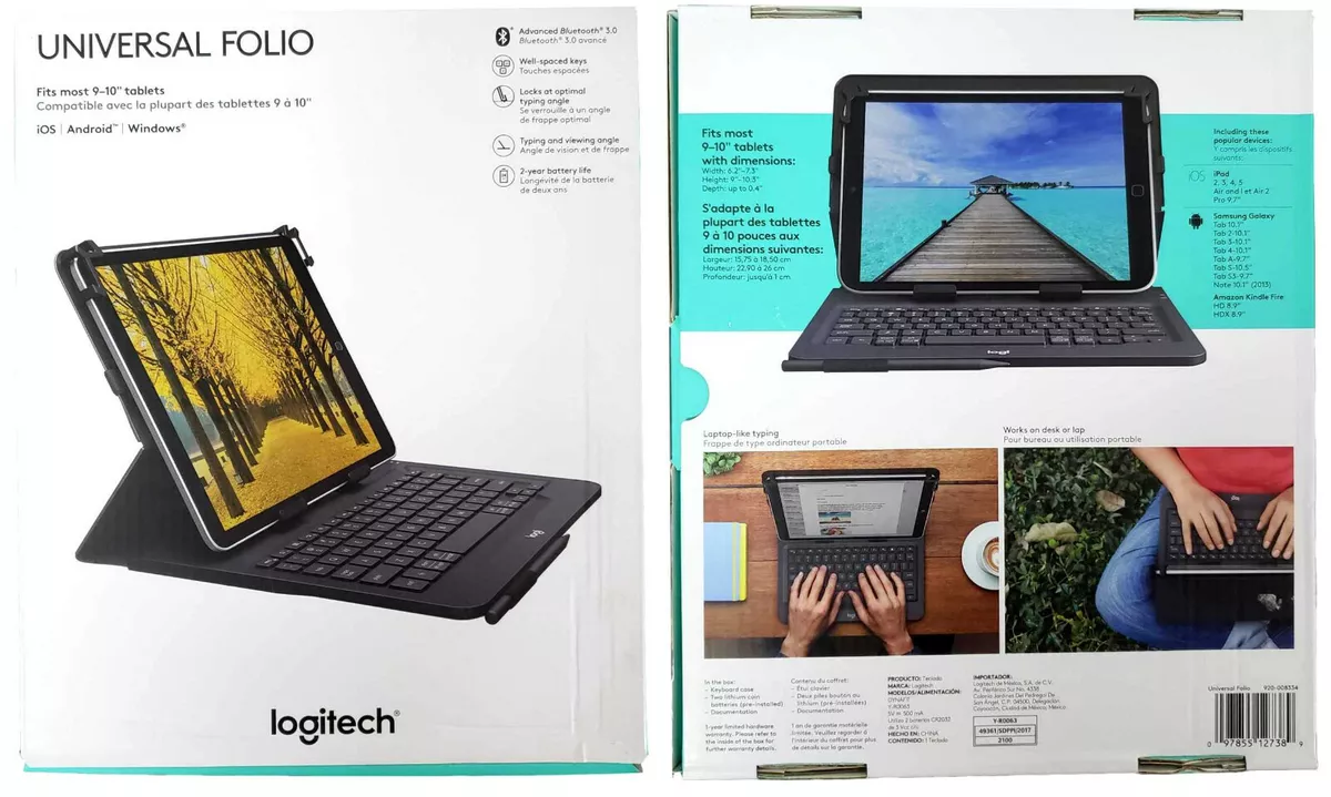 Logitech Universal Folio Keyboard Case Fits iOS Android Windows