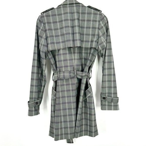 Tommy Hilfiger | Women’s 0 Gray Plaid Trench Coat Tie Waist - Picture 2 of 8