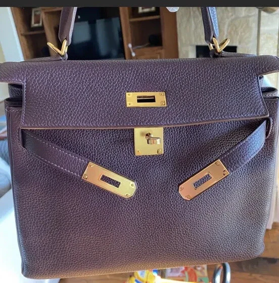 Pre-owned Hermes Kelly 28 Retourne Raisin Togo w/ Gold Hardware