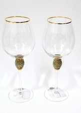 NEW 2 PC SET CLEAR RED WINE,GOLD CRYSTALS STEM HANDMADE WINE GLASS,GOBLET,GLASS