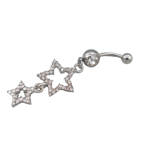 Belly Bars Button Piercing Bar Dangle Navel Body Jewellery Gem Ring Silver Star - Picture 2 of 8