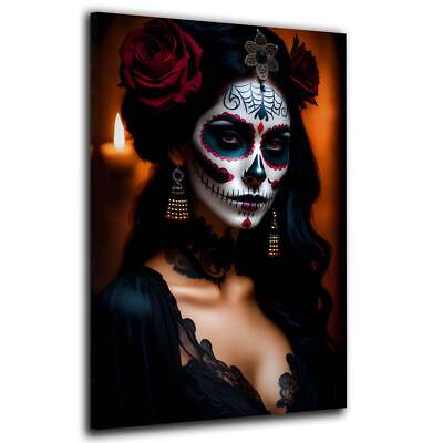 La Calavera Catrina im Spitzenkleid Wandbild Leinwandbild Kunstdruck XL Deko
