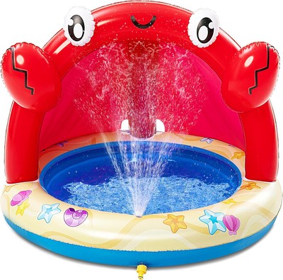 Baby Pool Toddler Sprinkler,Crab Splash Pool with Canopy,Baby Wading Inflatable
