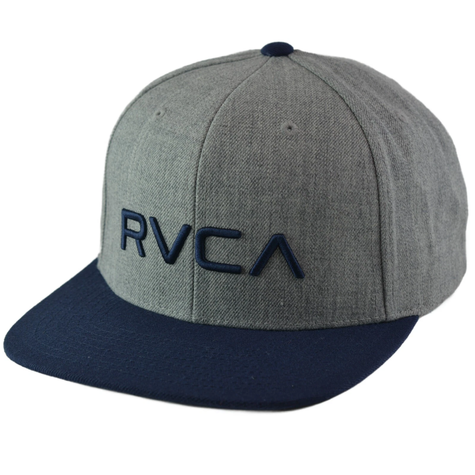RVCA Twill Heather Gray & Navy Blue Logo 2 Tone Adjustable Hat Mens Snapback Cap