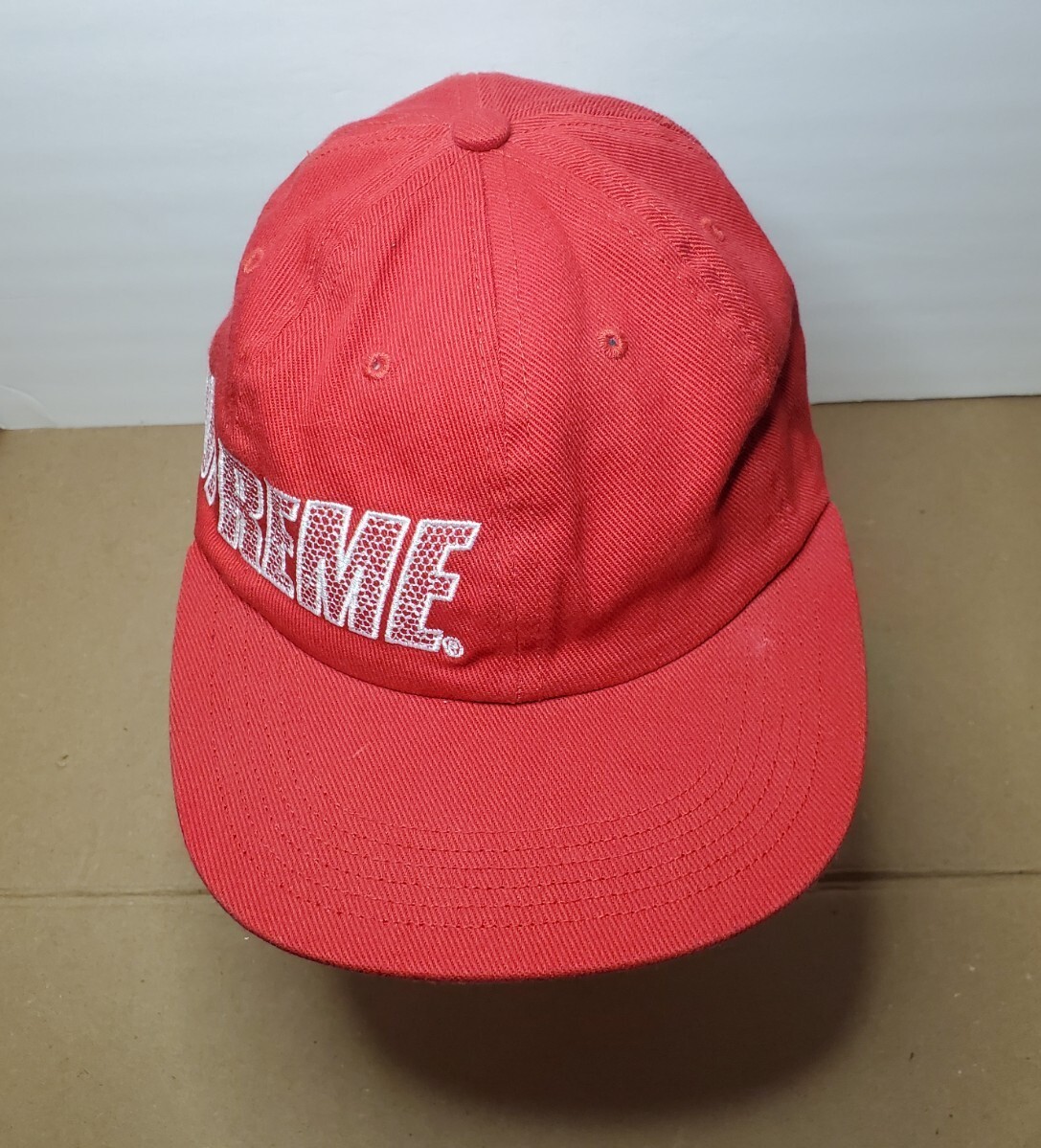 Supreme Red Side Banner Spellout Embroidered Adjustable Snapback