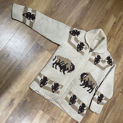 Vintage 1950s Cowichan Chunky Hand Knitted Zip Cardigan Original