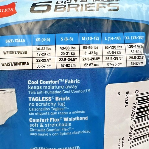 Hanes 6 Pack Tagless White Boys Briefs Underwear Size M Medium (10-12) NIP - Picture 5 of 7