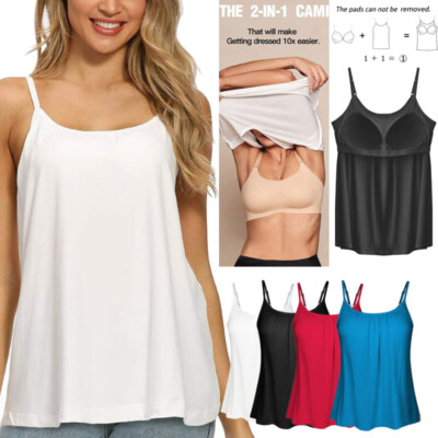 Women Swing Flowy Cami with Built in Bra Sleeveless Comfortable Tops Plus Size