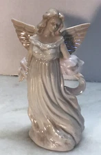Ceramic Luster Angel Figurine Holding Cresent Moon 7”