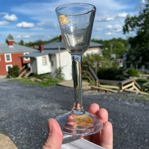 Antique English 1740s Free Blown Lead Glass Plain Straight Stem FOLDED FOOT Wine - Picture 12 of 13