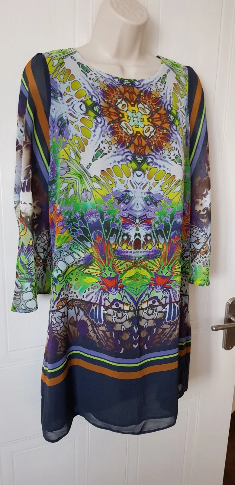 Abito tunica in chiffon foderato Fab di River Island Supreme taglia 10 busto 36" ottimo stato con