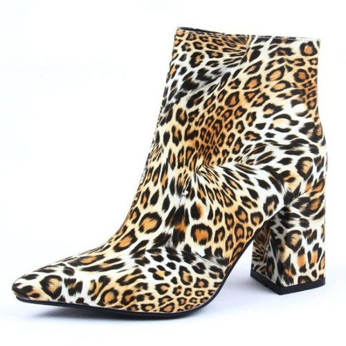 Zapatos De Fiesta para Mujeres Estampado de Leopardo Botas al Tobillo Damas  Cremallera Taco Alto Talla 35-43 | eBay