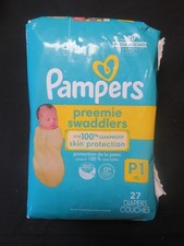 Pampers Preemie Swaddlers 27 Diapers P1 Up To 6 lbs Up To 100 Leakproof