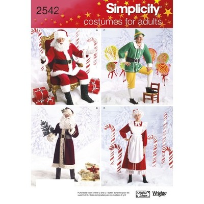 SIMPLICITY Schnittmuster 2542 Misses Herren Weihnachtskostüme Größe XS-M
