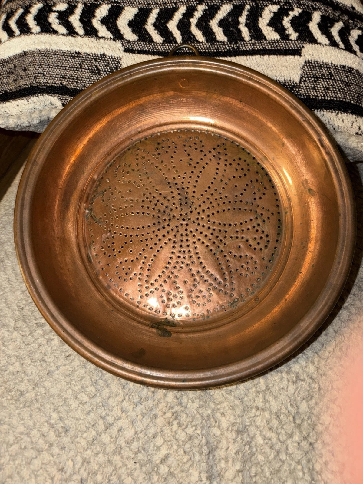 A Vintage Copper Colander With Perforated Floral And Six Pointed Star
Opens in a new window or tab