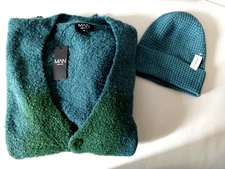 BOOHOO MAN Men's Cardigan OVERSIZED Boxy Style SZ MEDIUM w/OLD NAVY Hat!!