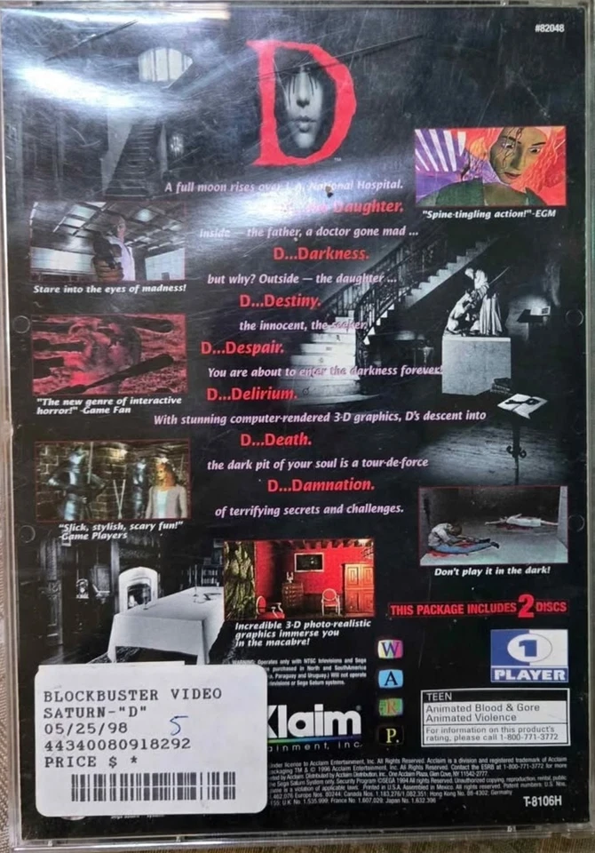 D Sega Saturn (1996) USED Ex-Blockbuster Rental Good Condition W/ Manual & Case - Image 2 of 4