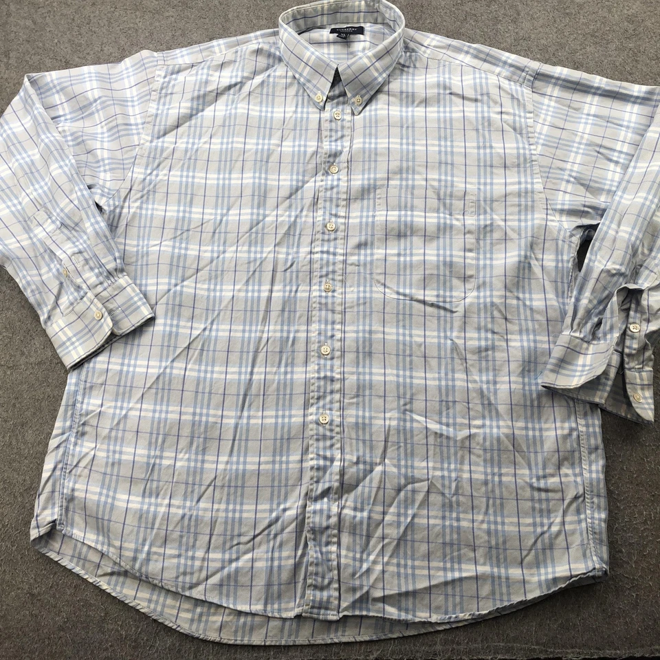 博柏利伦敦衬衫男式特大号蓝色灰色格子纽扣美国制造 — 第 2/4 张图片