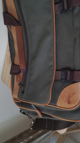 L.L. Bean Green Brown Canvas Leather Duffle Bag with Adjustable Strap
