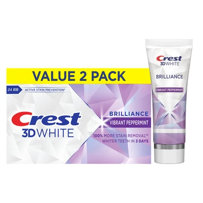 Dentifrice Crest 3D White Brilliance Menthe Poivree Eclatante 130 g (lot de 2) - Photo 1/4