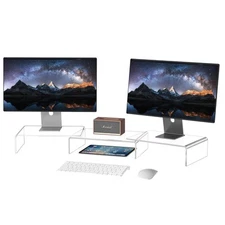 Acrylic Monitor Stand Riser,Dual Monitor Stand with Adjustable Length and Ang...