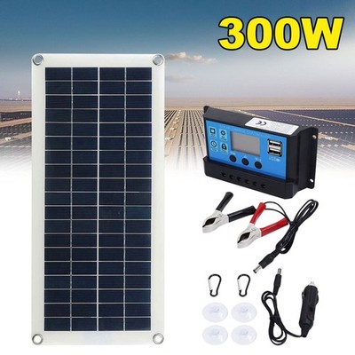 300W 12V Solarpanel Solarmodul 30/40/60A Ladegerät USB Kit Für Wohnwagen Camping