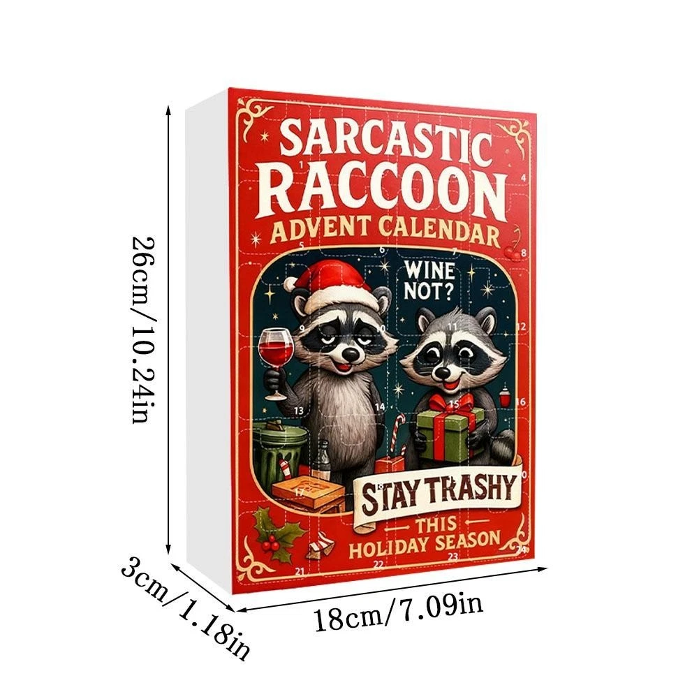 Sarcastic Raccoon Advent Calendar 2025, 24 Days Christmas Flat 2D