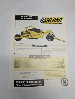 ASHLAND SALES SHEET MODEL 25 & 35 SCRAPER SPECIFICATION INFORMATION LITERATURE