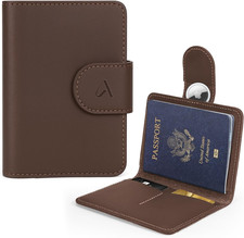 RFID-Blocking Genuine-Leather Passport-Holder and AirTag Travel-Wallet