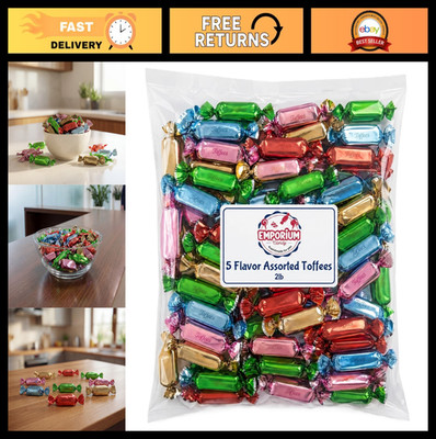 Fresh Assorted Toffee Candy - 2 lbs Individually Wrapped, 5 Flavors, Creamy Trea
