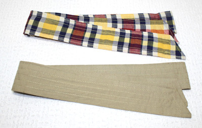 Set of 2 Vintage 1980s Fabric Sash Tie Belts Handmade Tan Navy Plaid 43-44'' Long