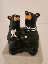 BEARFOOTS "Wedding Couple" Cake Topper Bride  Groom Figurine, Big Sky Carvers