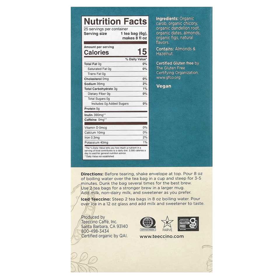 Té de hierbas tostado, nuez caramelo diente de león, sin cafeína, 25 bolsitas de té, 5,3 oz Foto 2 de 3
