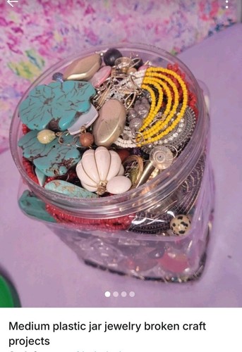 Medium plastic jar jewelry junk broken Good For craft projects