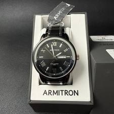 Armitron Men's 20/4935TB Black/Silver Tone Day-Date Bracelet Watch New Battery