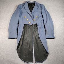 Vintage Blue Double Breasted Tailcoat Gold Crest Buttons Costume Morning Jacket