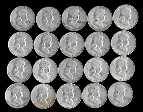 Franklin Half Dollar Roll (20 Coins)  90% Silver (1948-63) Lot D81