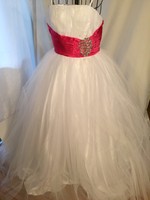 Chicas Formal Tulle Prom Dress Ball Gown Size M White Hot Pink Strapless C5697 Chicas Formal Tulle Prom Dress Ball Gown Size M White Hot Pink Strapless C5697