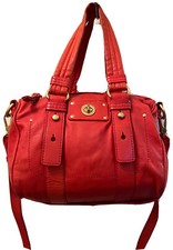 MARC BY MARC JACOBS CROSSBODY SATCHEL BAG RED/ORANGE SOFT LEATHER GOLDEN ZIPPED