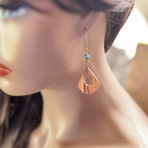 Boho Wooden & Turquoise Fashion* Earrings - Picture 2 of 6