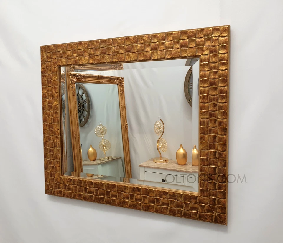 Espejo de pared de mosaico dorado John Lewis marco de madera maciza biselado 66x56 cm (26x22 pulgadas) Foto 2 de 4